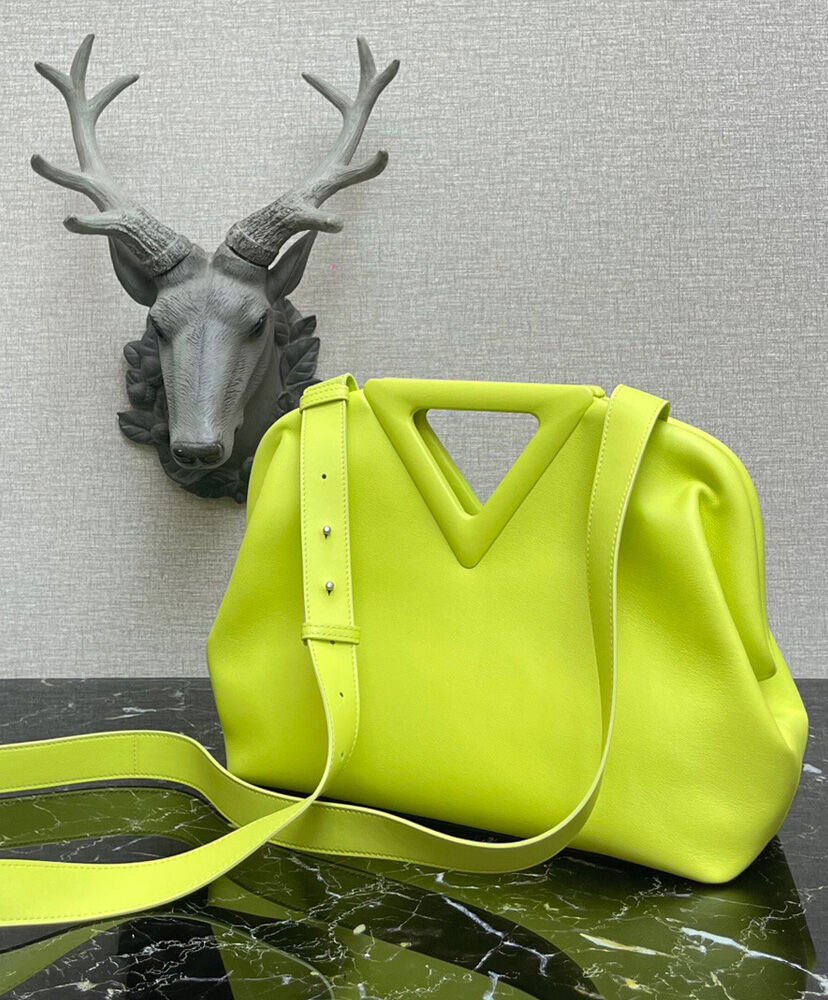 Bottega Veneta Point Leather Top Handle Bag Light Green